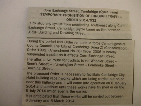 The photo for Corn Exchange Street contraflow to close for 2 months.